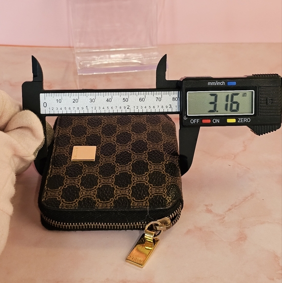 CELINE Vintage Macadam Coin Case Wallet Leather Black Brown - Picture 14 of 16